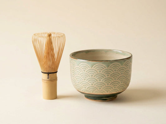 Bamboo whisk and bowl for preparing ceremonial matcha
