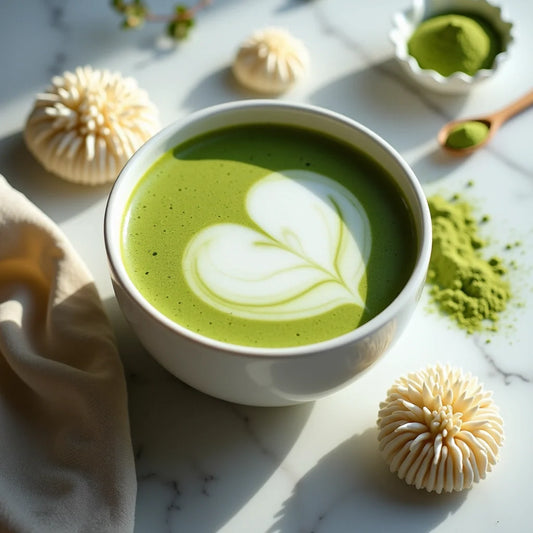 How much lion's mane per day - lion's mane powder and matcha on a calm surface