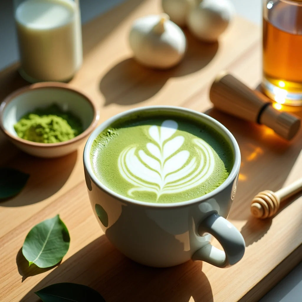 Lion's mane mushroom benefits - fresh lion's mane with ceremonial matcha powder